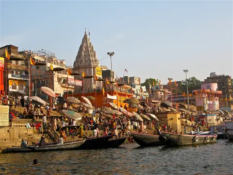 Morning bathers on the ghats of the Ganga at Varanasi