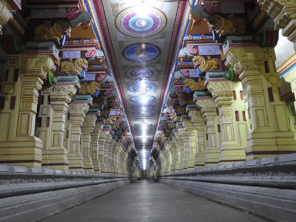 The long pillared corridor of Ramanathaswamy temple, Rameswaram